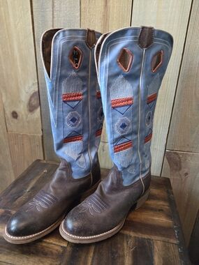 Nocona Women's Brown & Blue Embroidered Western Cowboy Boots